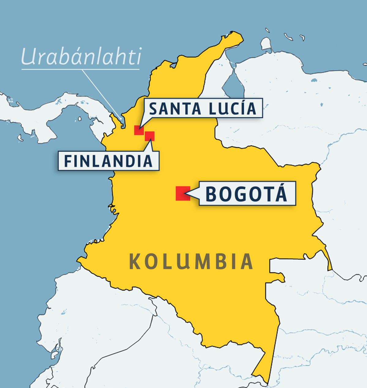 kolumbia kartta Kolumbian takamailta löytyy Finlandia, jossa huumebisnes kukoistaa  kolumbia kartta