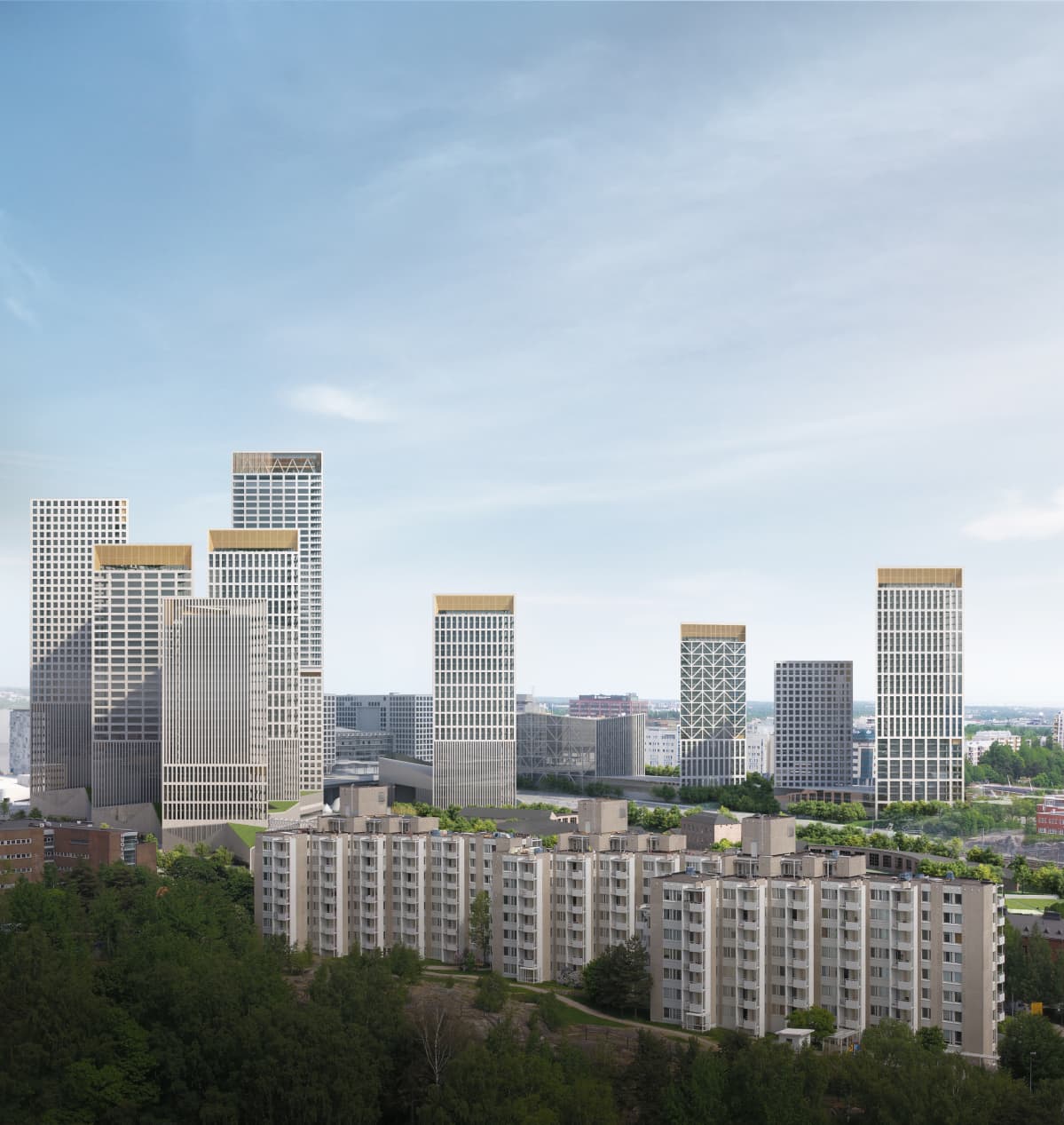 Trigoni, YIT:n ehdotus Helsinki High-rise -kilpailuun. Perspektiivikuva lounaasta.