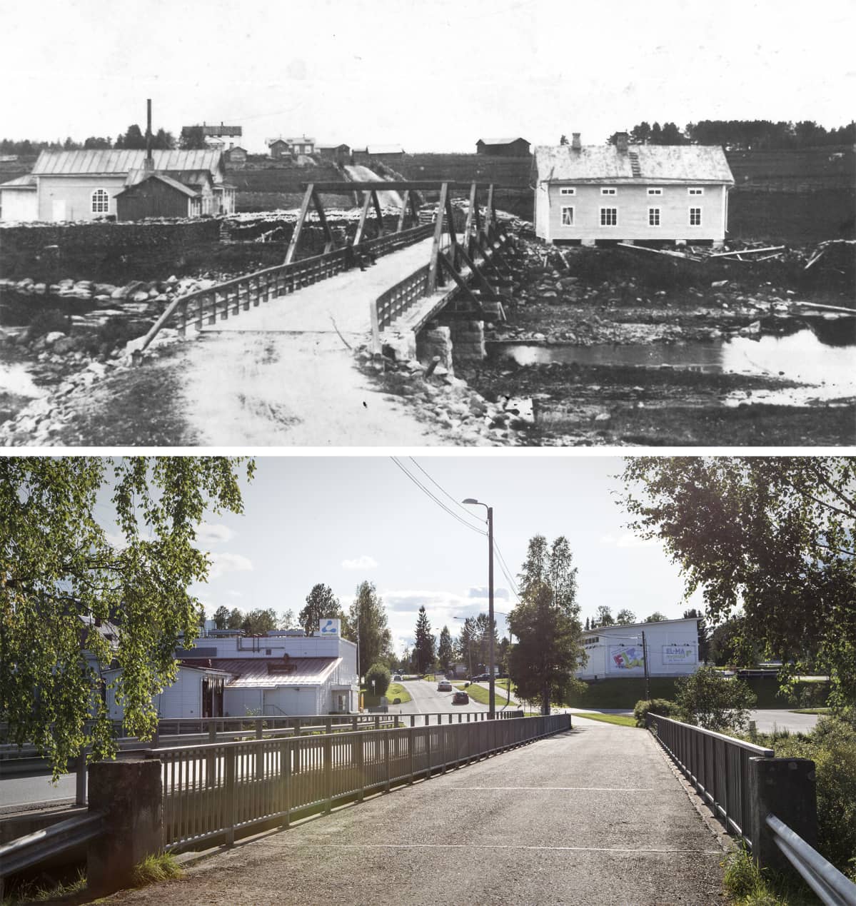 Toholammin vanhaa kirkonkylää vuonna 1909. Taka-alalla mäen päällä näkyvät kansakoulun ja osuuskaupan vanhimmat osat.