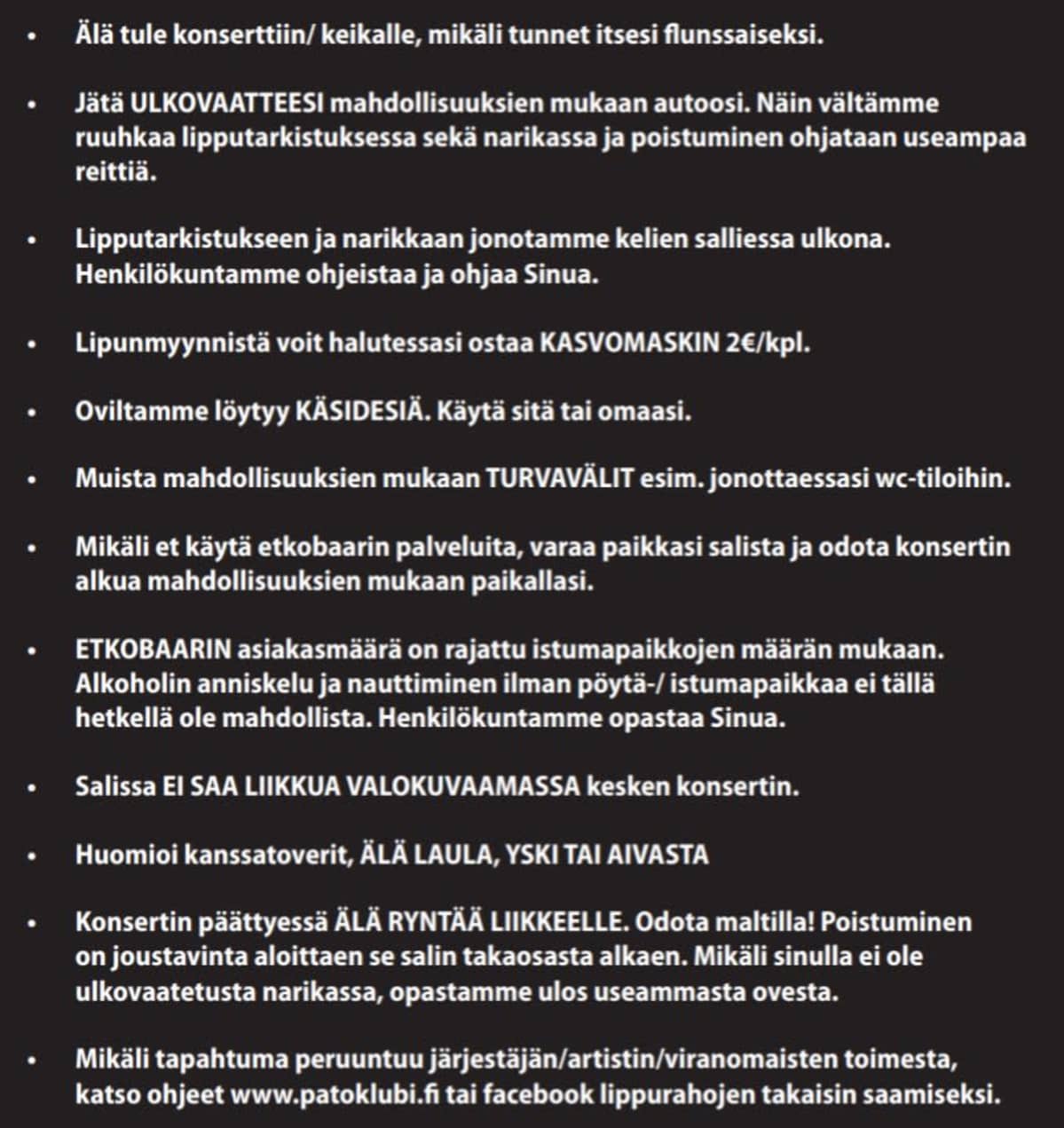 koronatiedote, jossa kielletään laulamasta.