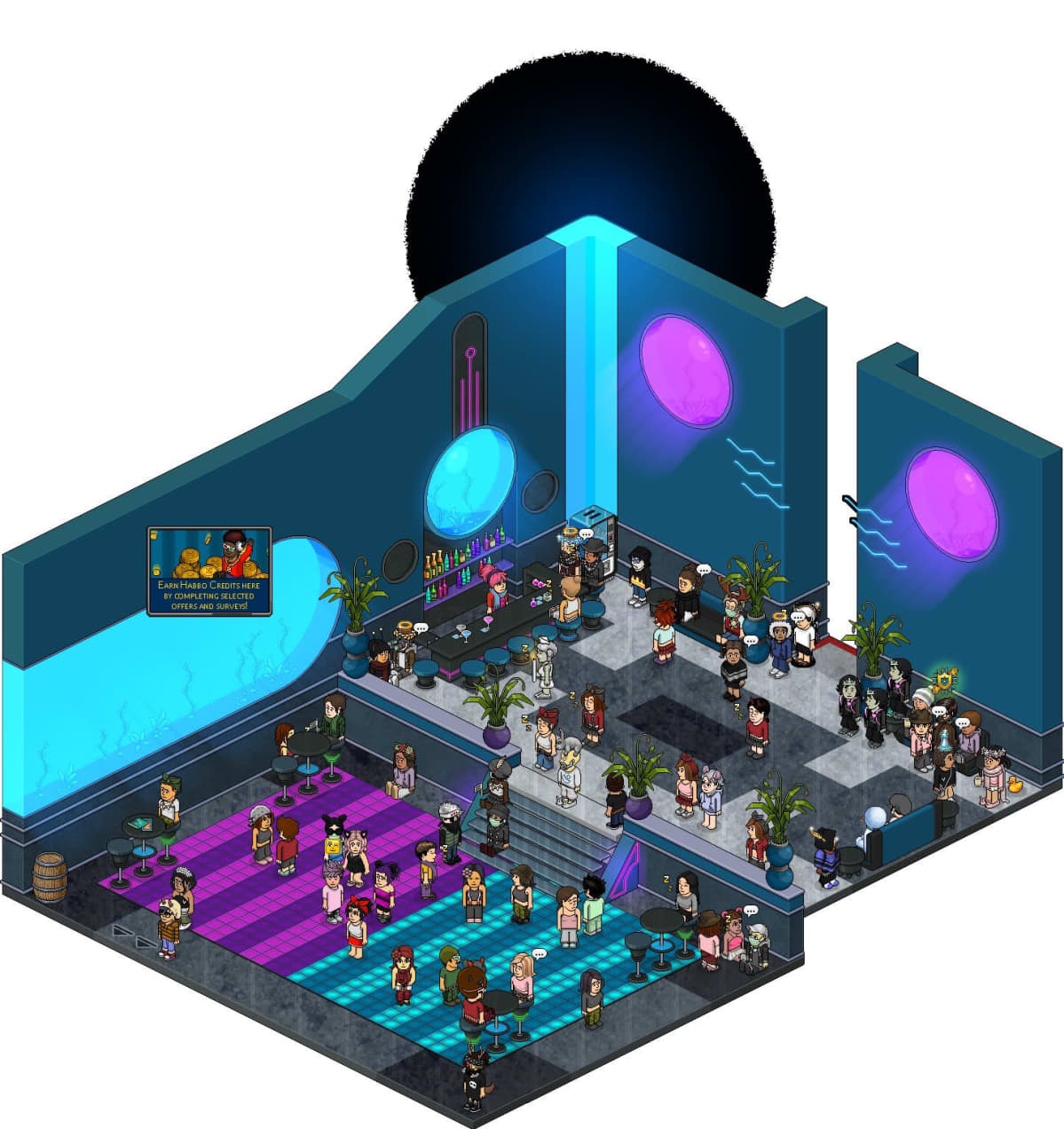 Habbo Hotel -pelimaailman ruutukaappaus.