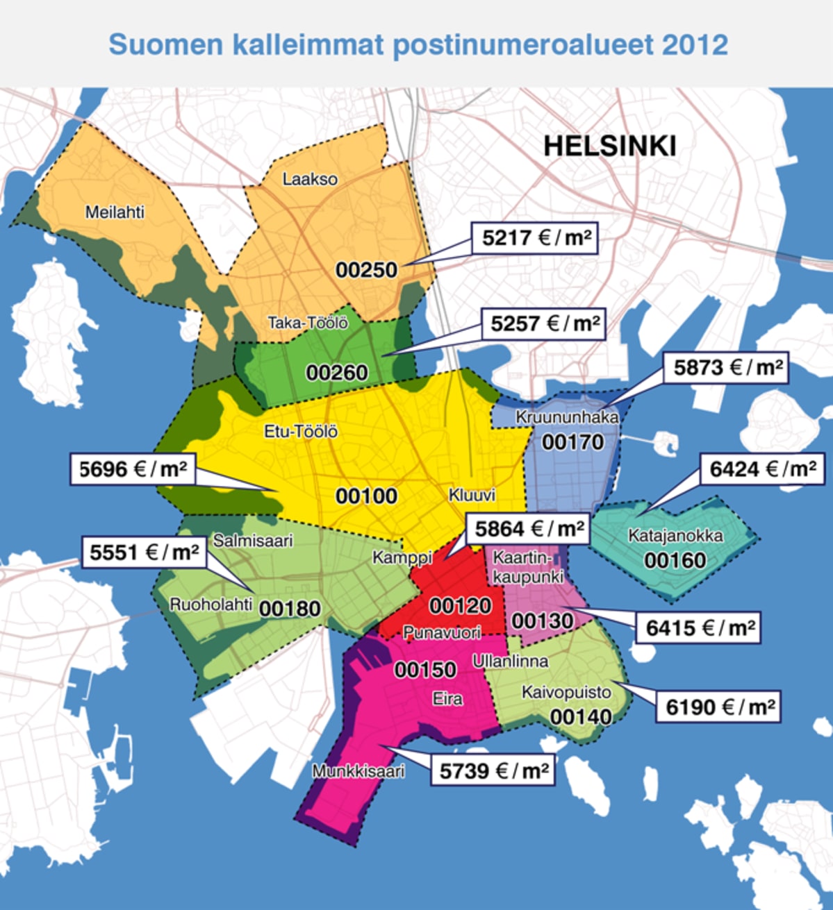 helsinki postinumerot kartta Täällä ovat Suomen kalleimmat neliöt   jopa 10 000 euroa | Yle  helsinki postinumerot kartta