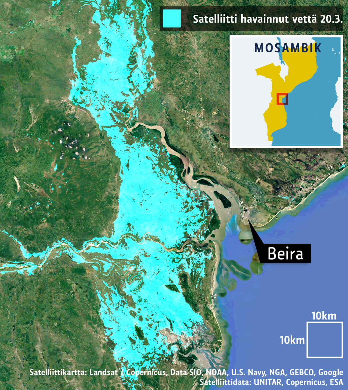 kartta satelliitti Kartta näyttää, mistä Mosambikin tulvakatastrofissa on kyse – Ylen 
