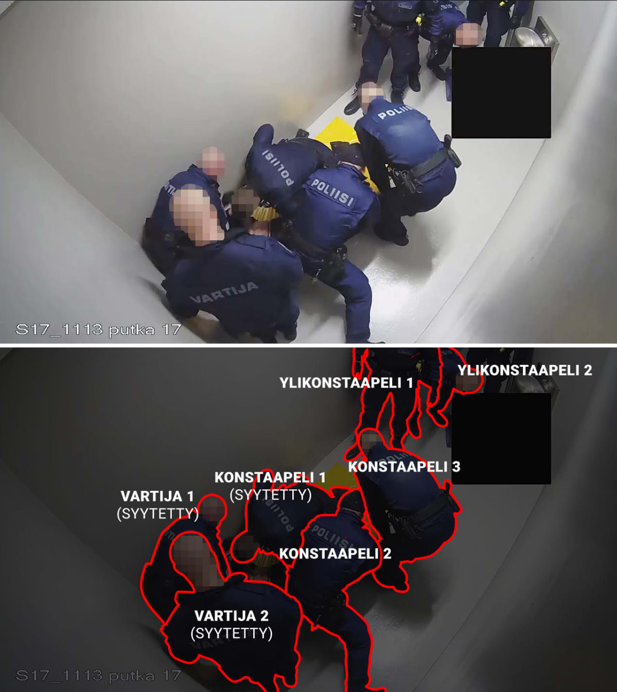 Valvontakameran kuva poliisin putkasta.