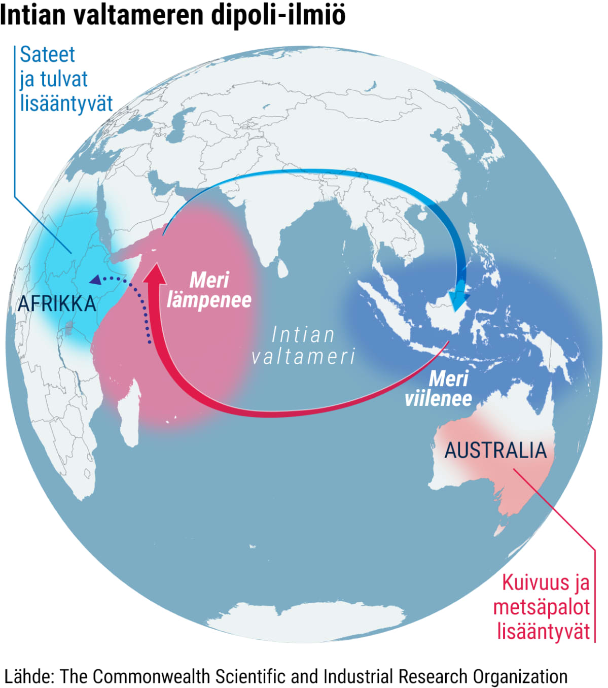 kartta intian valtameri Intian valtameren dipoli ilmiö kylvää tuhoa itäisessä Afrikassa 