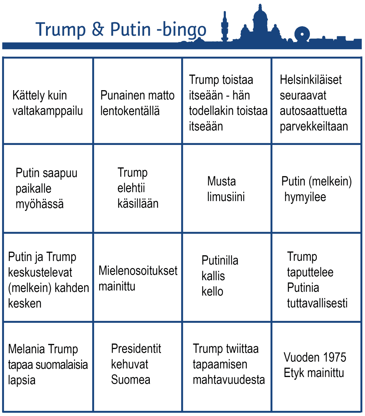Bingolomake Donald Trumpin ja Vladimir Putinin tapaamisesta