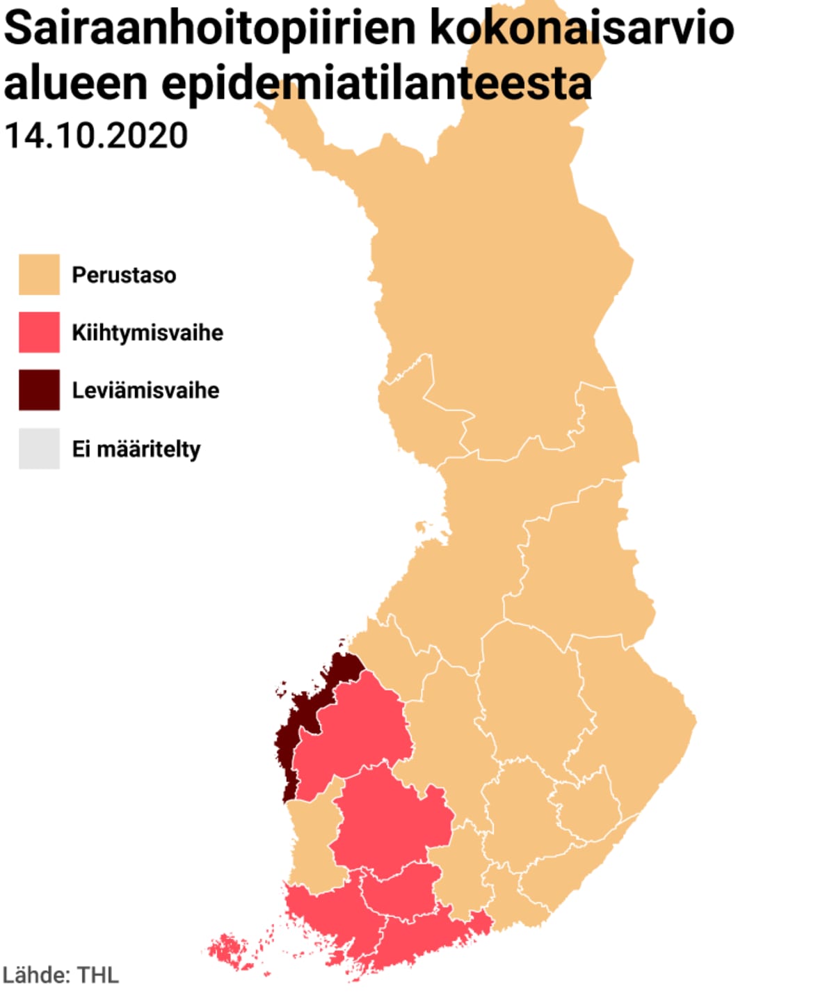 Sairaanhoitopiirien kokonaisarvio koronatilanteesta kartta