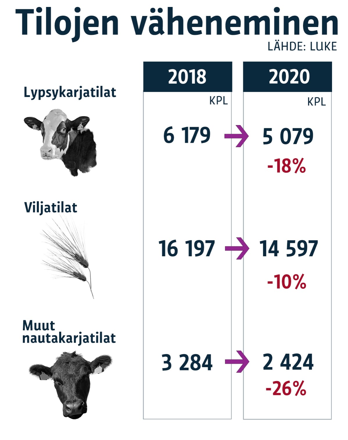 Tilojen väheneminen 2018-2025