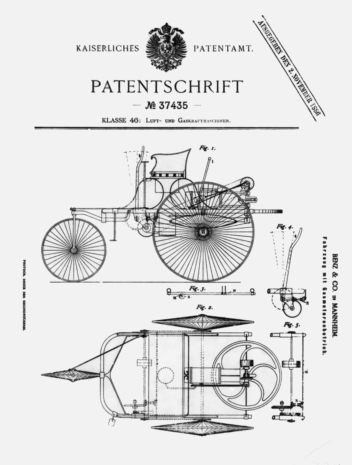 Benz patentttikirja 1886