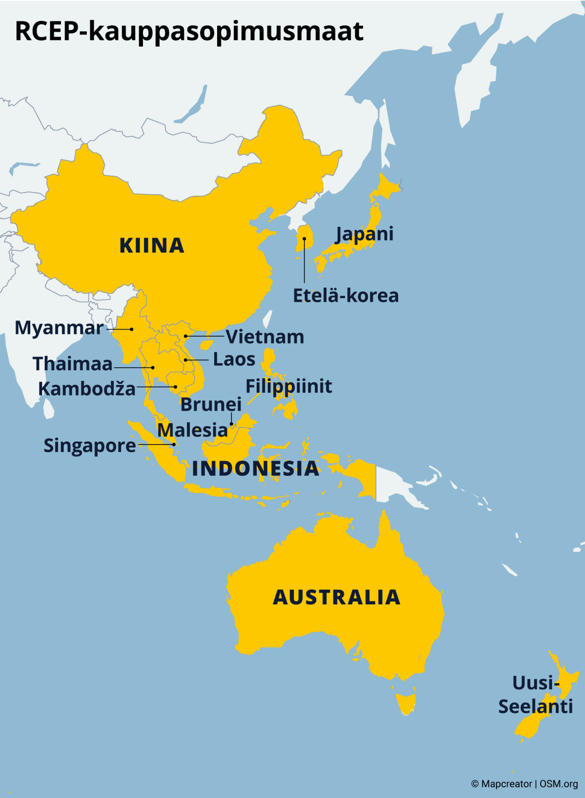 RCEP-kauppasopimusmaat kartalla