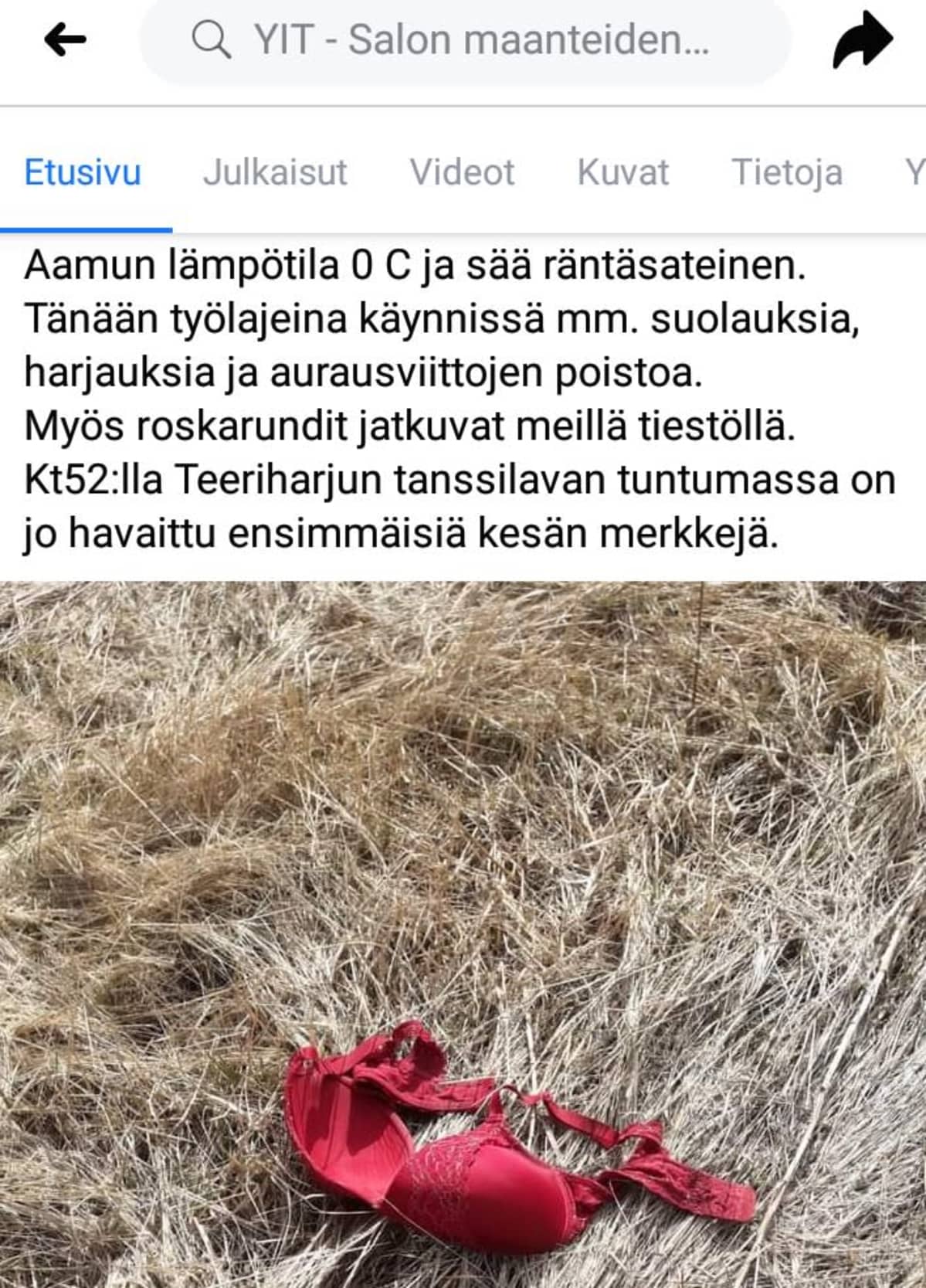 Rintaliivit Facebook-päivityksessä