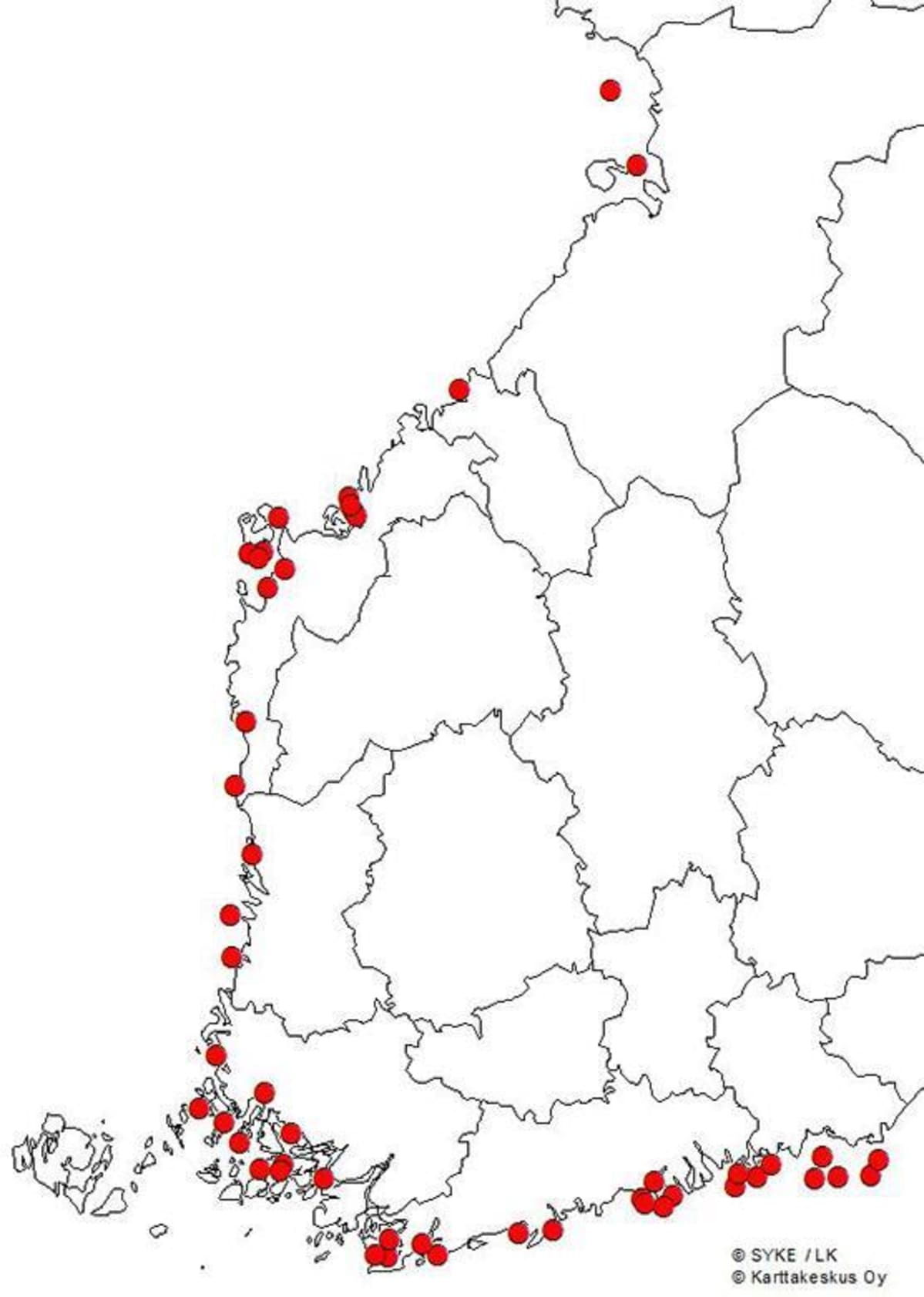 Merimetsojen levinneisyyys 2016
