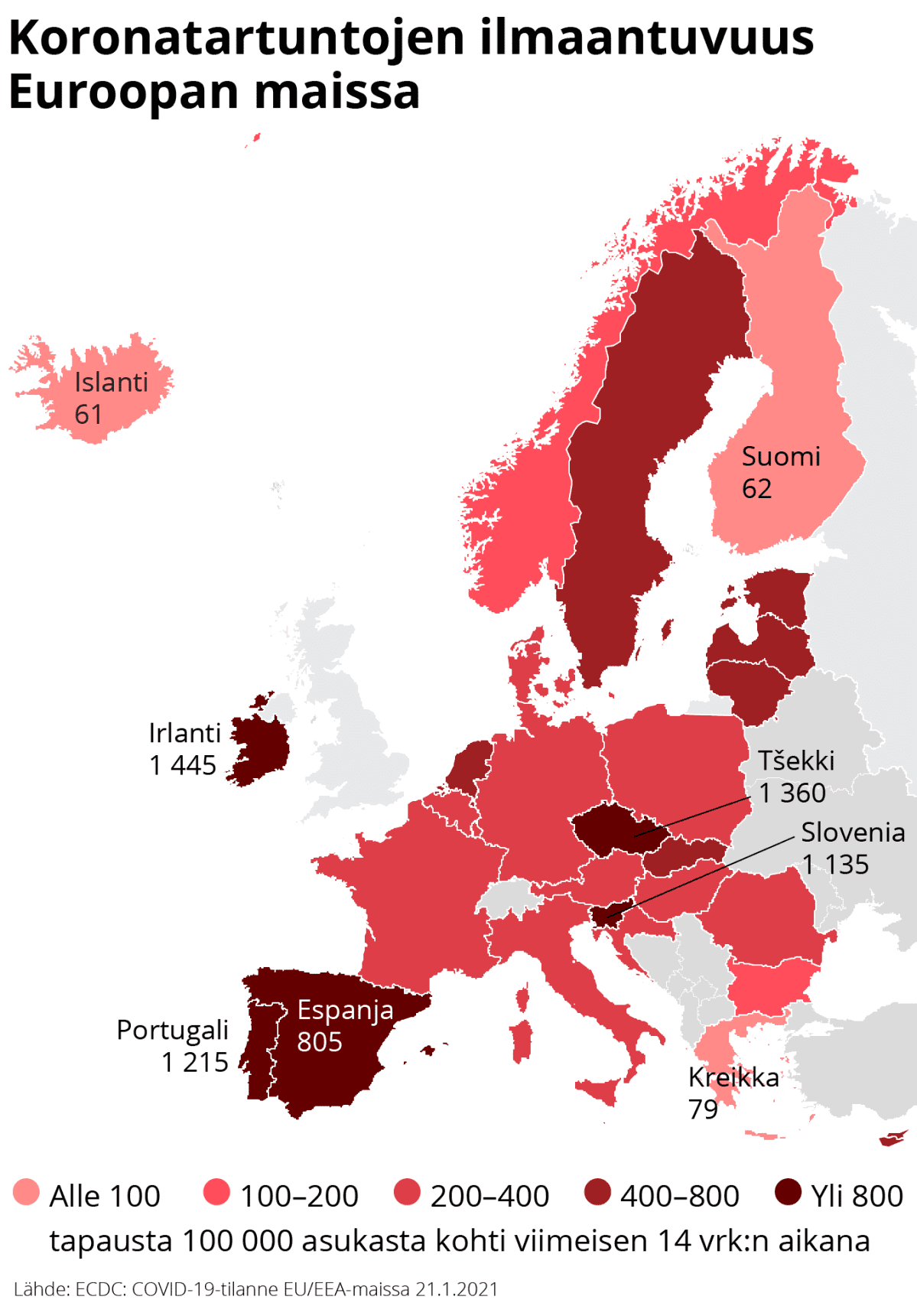 Euroopan ilmaantuvuuskartta.