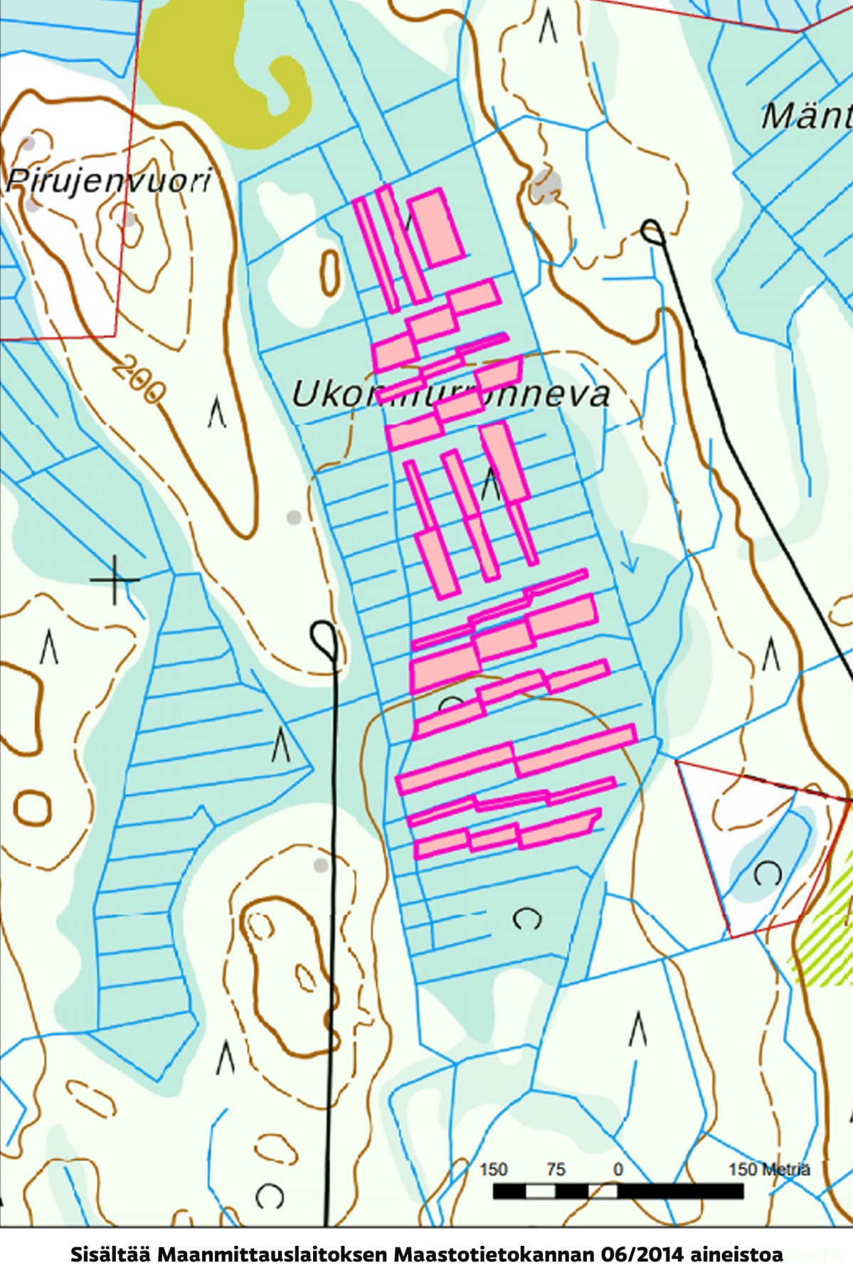 Kaistalehakkuu Ylöjärven Kurussa, kartta