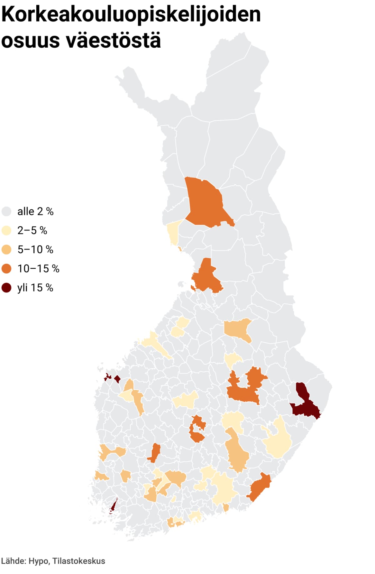 Korkeakouluopiskelijoiden osuus väestöstä