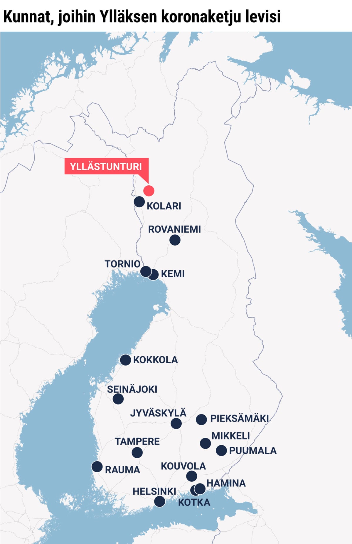 Ylläksen koronaketjun leviämiskunnat