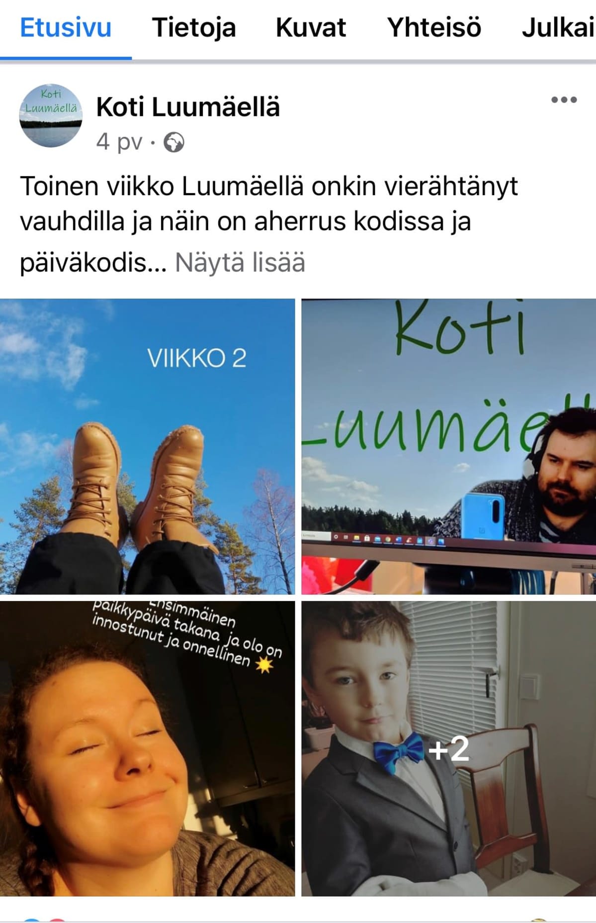 Kuvakaappaus perheen Facebook-tililtä. Kuvissa kuvia perheestä