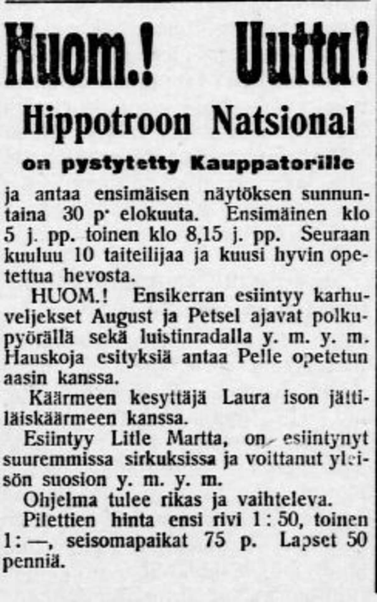 Lehti-ilmoitus Lahti-lehdestä vuodelta 1908.