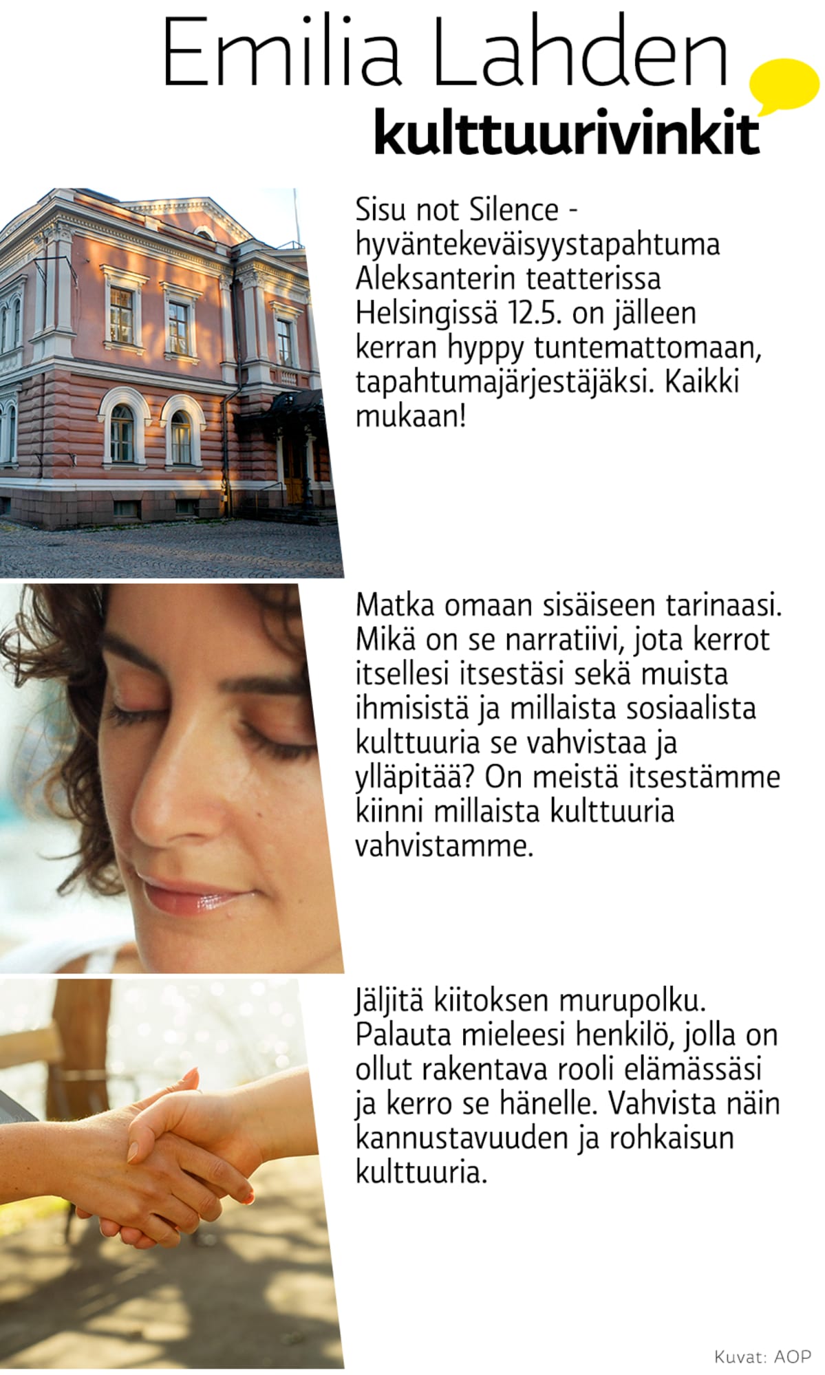 Emilia Lahden kulttuurivinkit