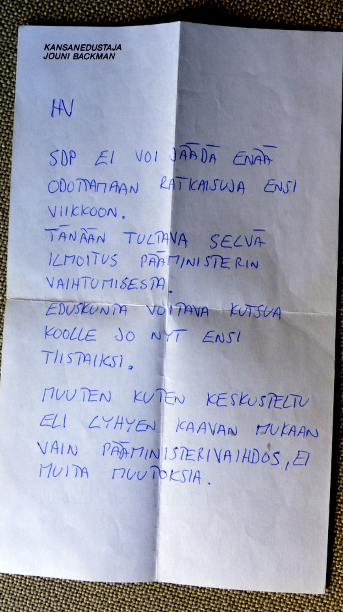 Lyhyt ja ytimekäs viesti.