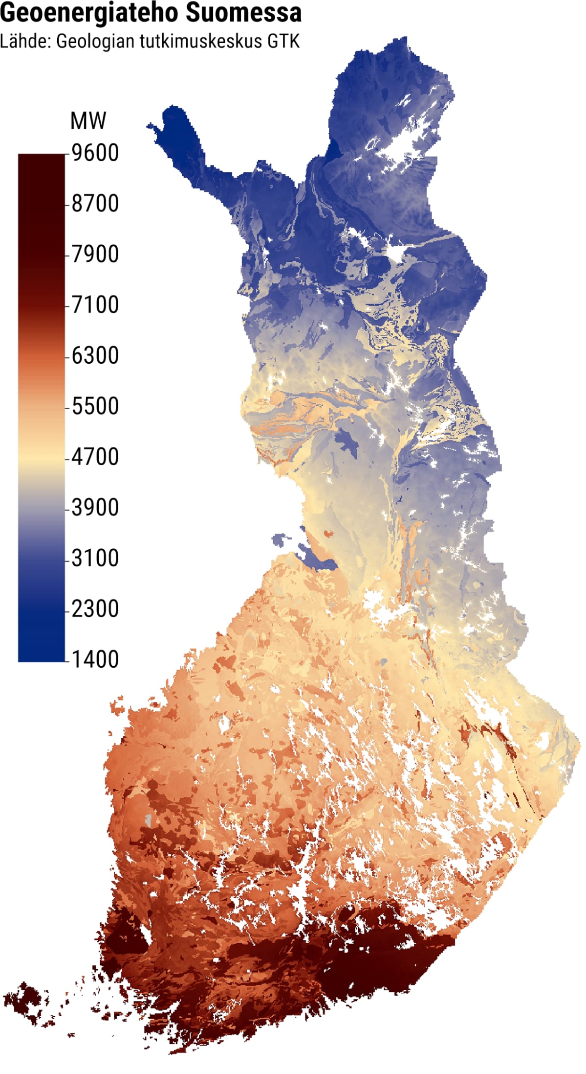 Suomen geoenergiateho kartalla.