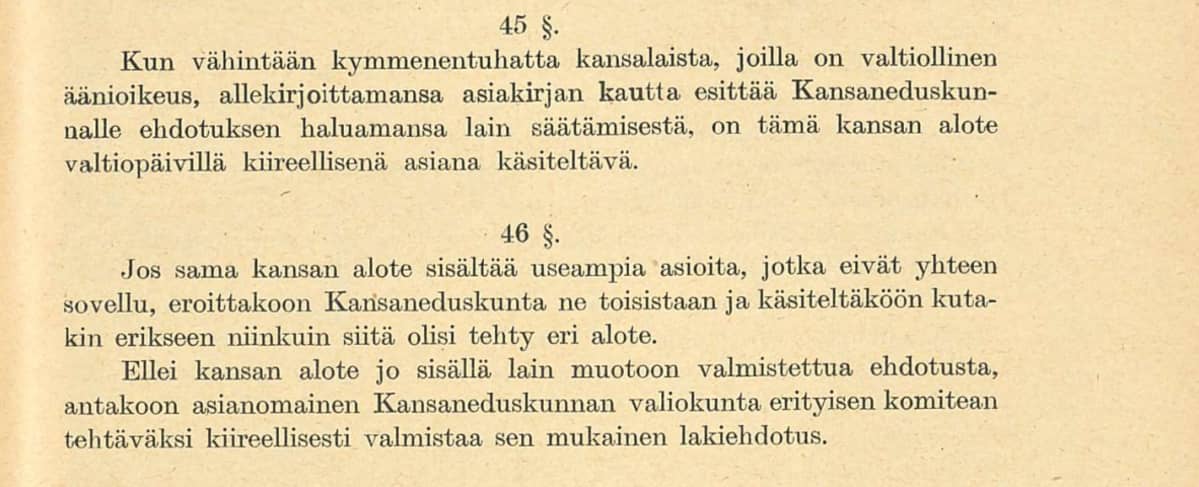 Valtiosääntöehdotus 1918 pykälät 45-46
