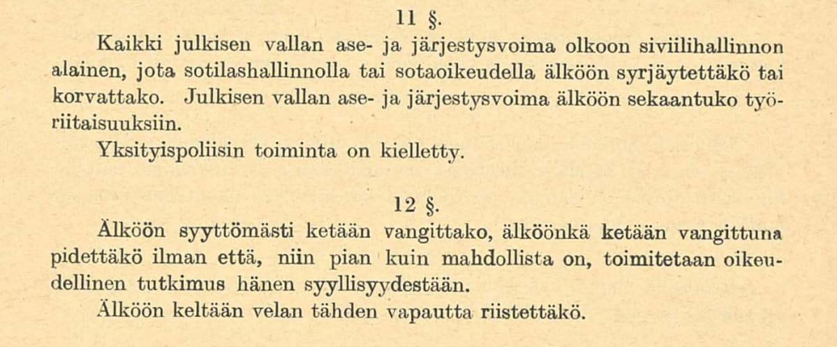 Valtiosääntöehdotus 1918 pykälät 11-12