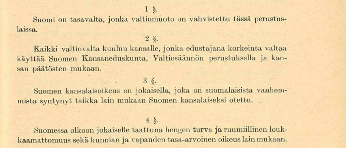 Valtiosääntöehdotus 1918 pykälät 1-4