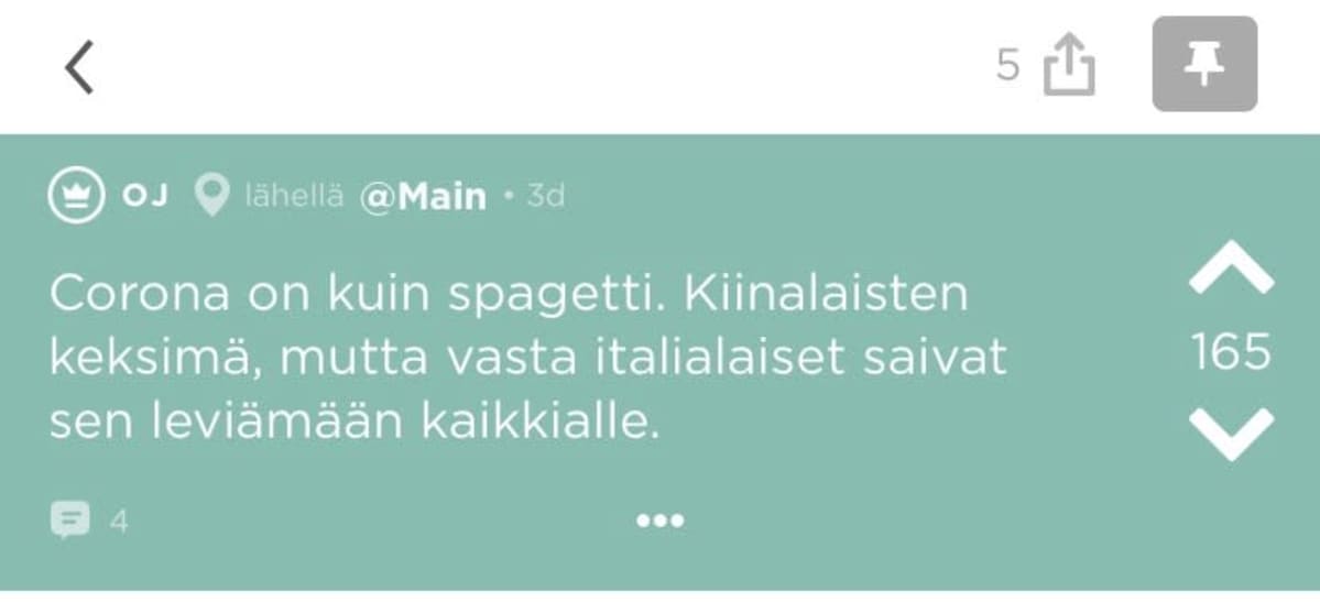 Kuvakaappaus koronavirusaiheisesta meemistä.