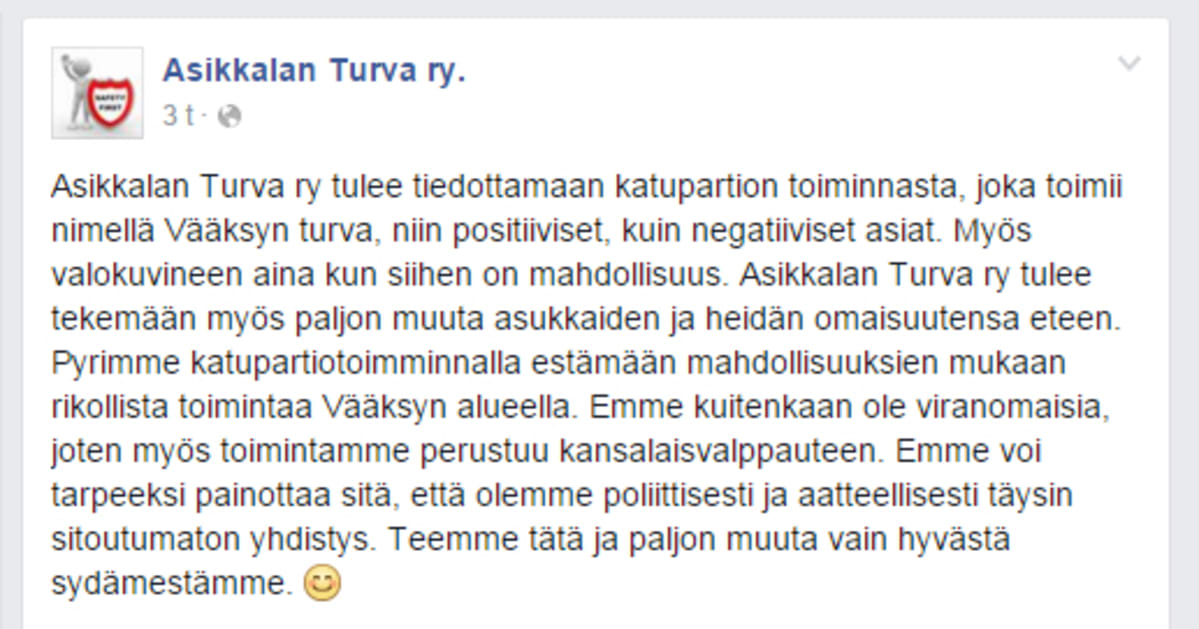Asikkalan turva ry:n Facebook-sivu.
