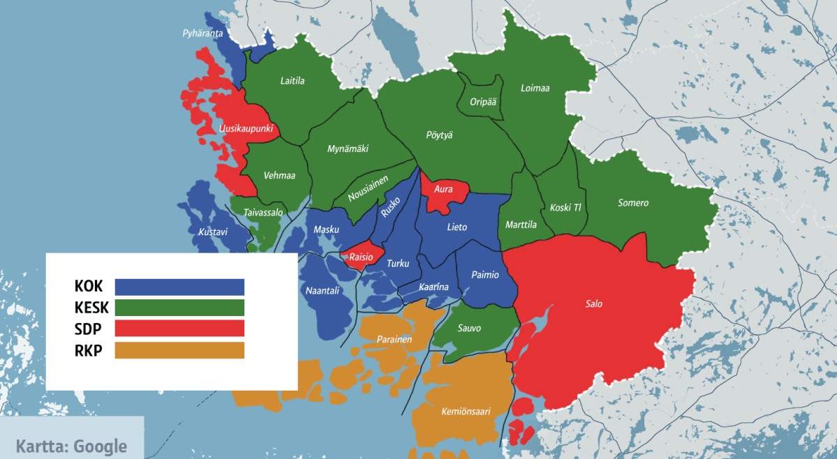 suomen kartta laitila Varsinais Suomen vaalitulos kartalla – kokoomus pysyi suurimpana  suomen kartta laitila