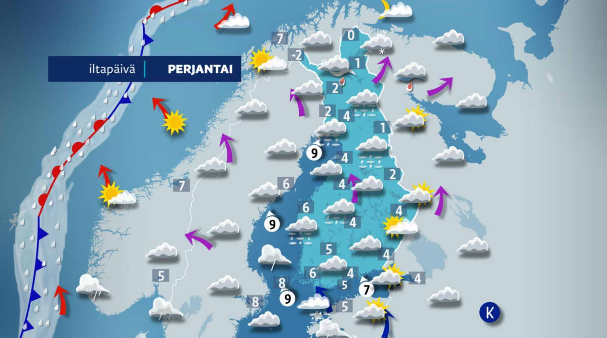 perjantain sääkartta