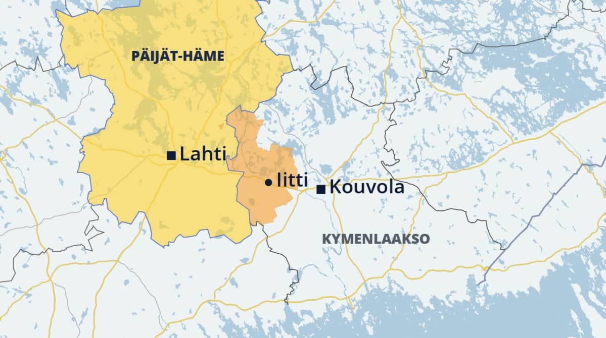 Kartta, jossa Iitti siirtyy Päijät-Hämeeseenn
