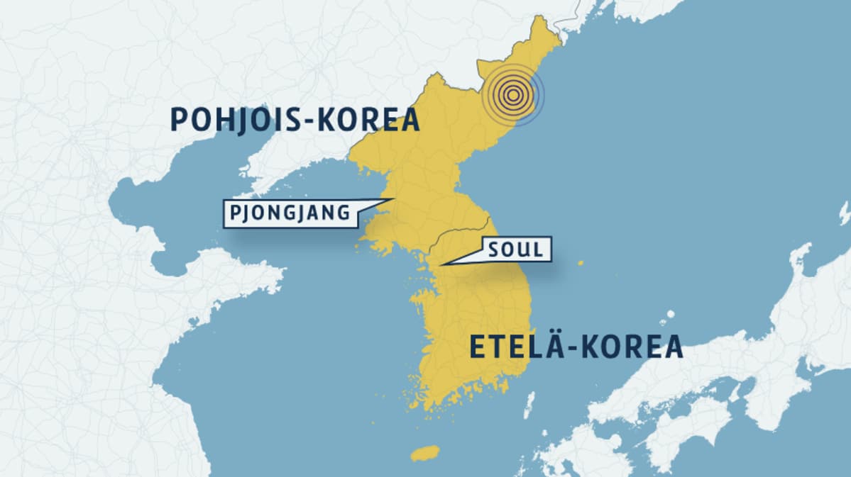 Kartta, johon on merkitty Pohjois- ja Etelä-Korea.