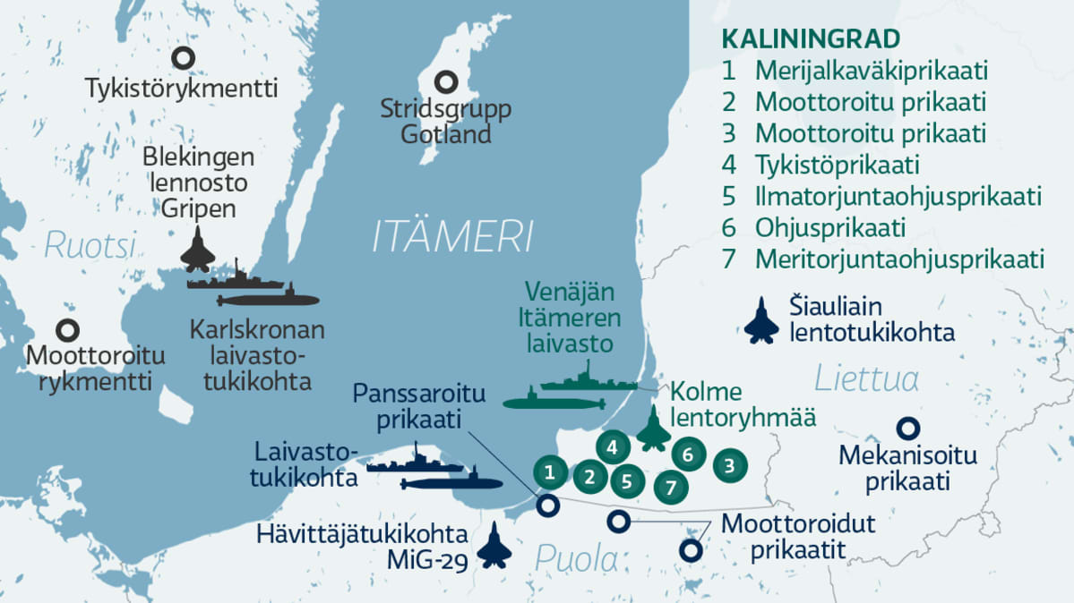 Kaliningradin ja lähialueen merkittävät joukko-osastot.
