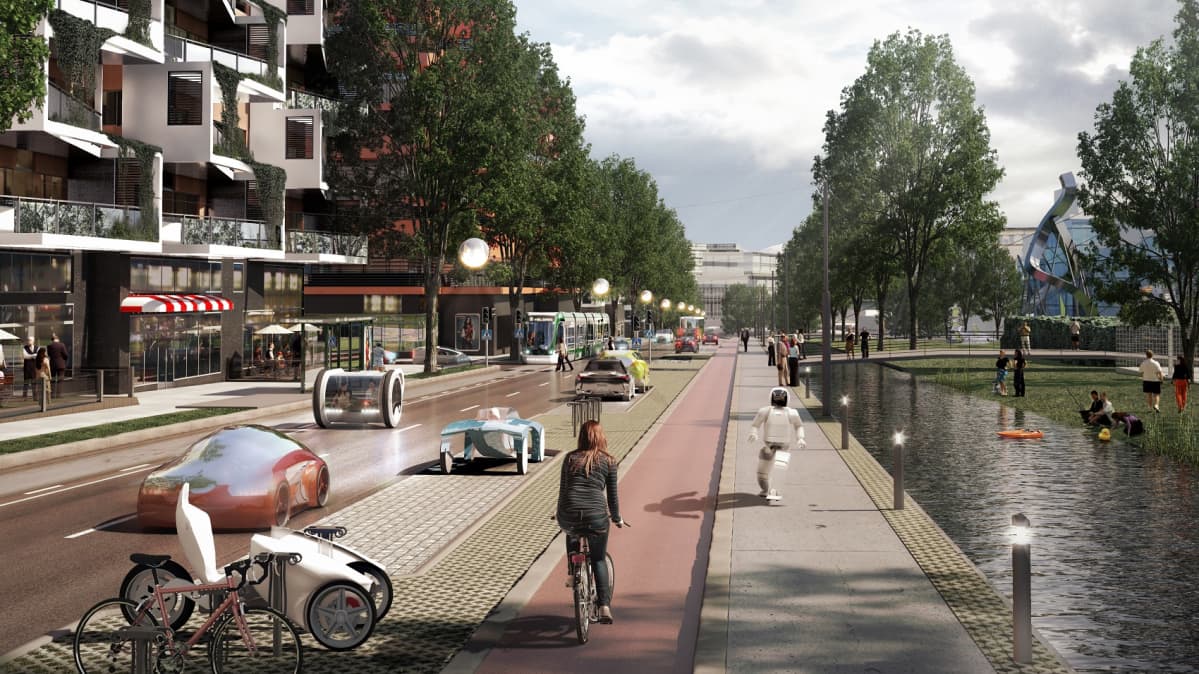 Mallinnus Hämeenlinnan väylän puistobulevardista