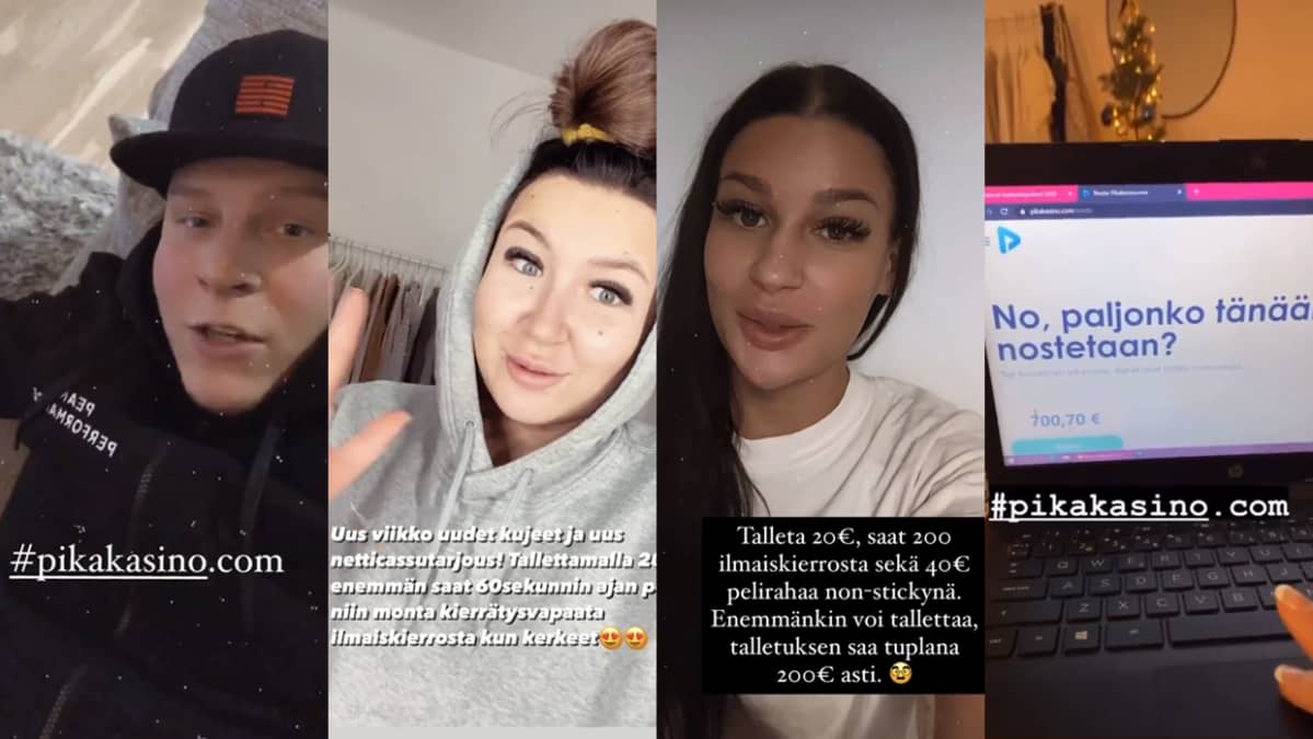 Nettikasinoita mainostavien sometähtien kuvia.