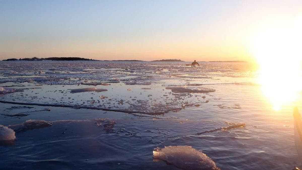 Talvimelontaa Hangon vesillä huhtikuussa 2013.