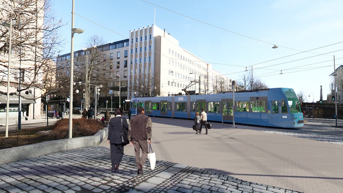 Havainnekuva ratikasta Tuulensuun luona.
