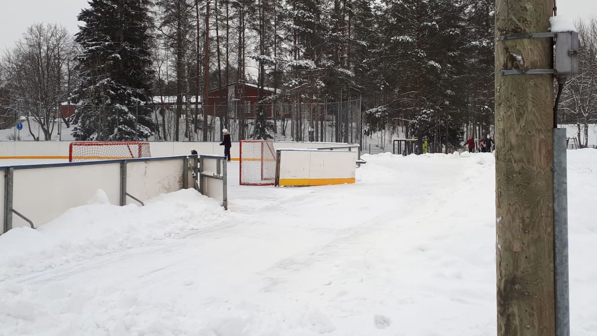 Jääkiekkokaukalo, jossa yksi luistelija