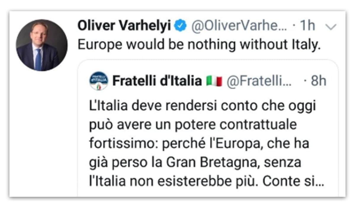 Oliver Varhelyin Twitter-viesti.