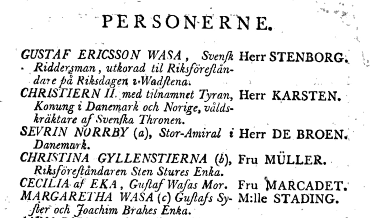 Ote Kustaa Vaasa -oopperan käsikirjoituksesta.