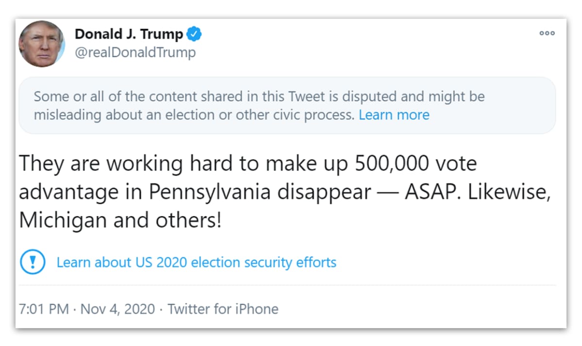 Presidentti Donald Trumpin twiitti.