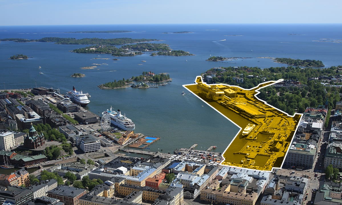 Ilmakuva jossa on rajattu suunniteilla oleva alue.