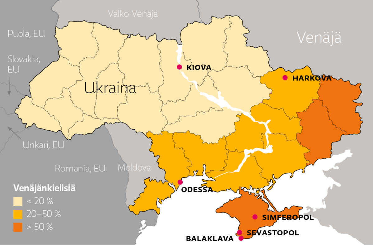 itä ukraina kartta Grafiikka: Venäjänkielinen väestö painottuu Ukrainan itäosiin ja  itä ukraina kartta