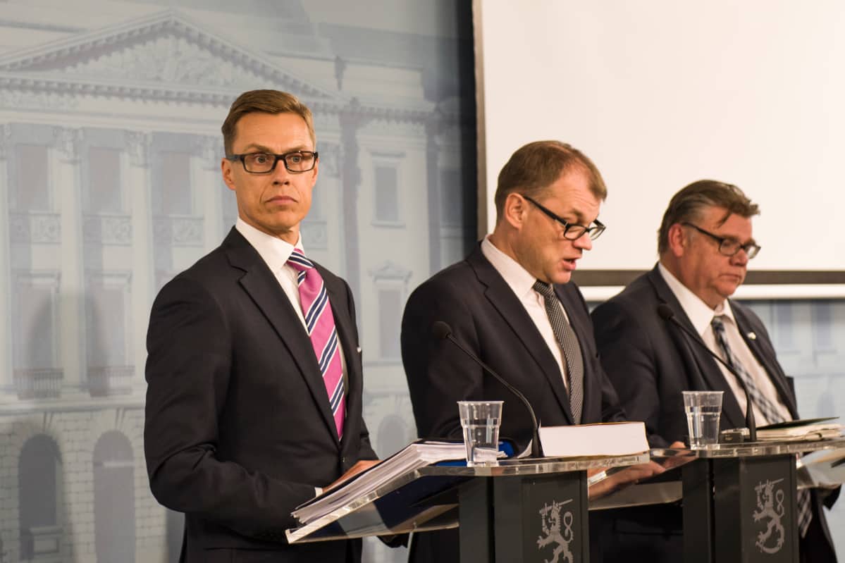 Alexander Stubb, Juha Sipilä ja Timo Soini.