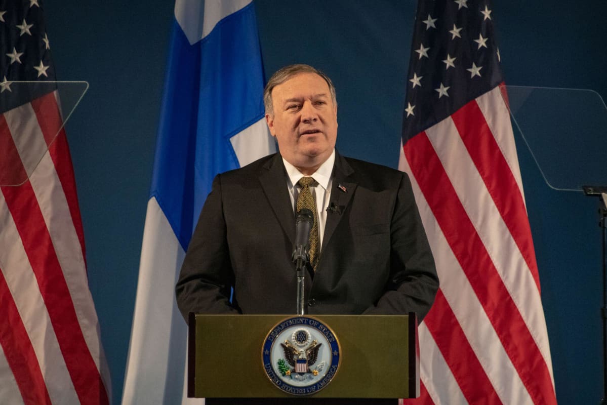 Yhdysvaltain ulkoministeri Mike Pompeo puhuu Rovaniemellä toukokuussa 2019.