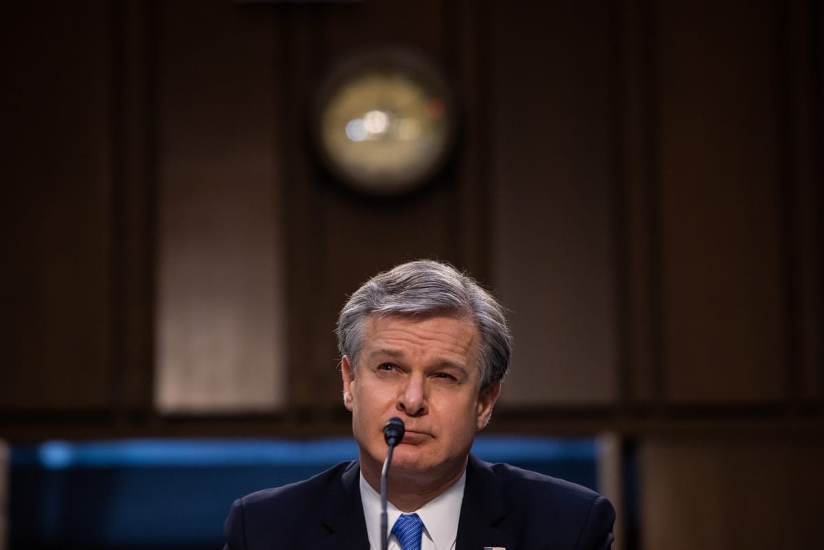 Yhdysvaltain liittovaltion poliisin FBI:n johtaja Christopher Wray senaatin oikeuskomitean kuulemisessa.