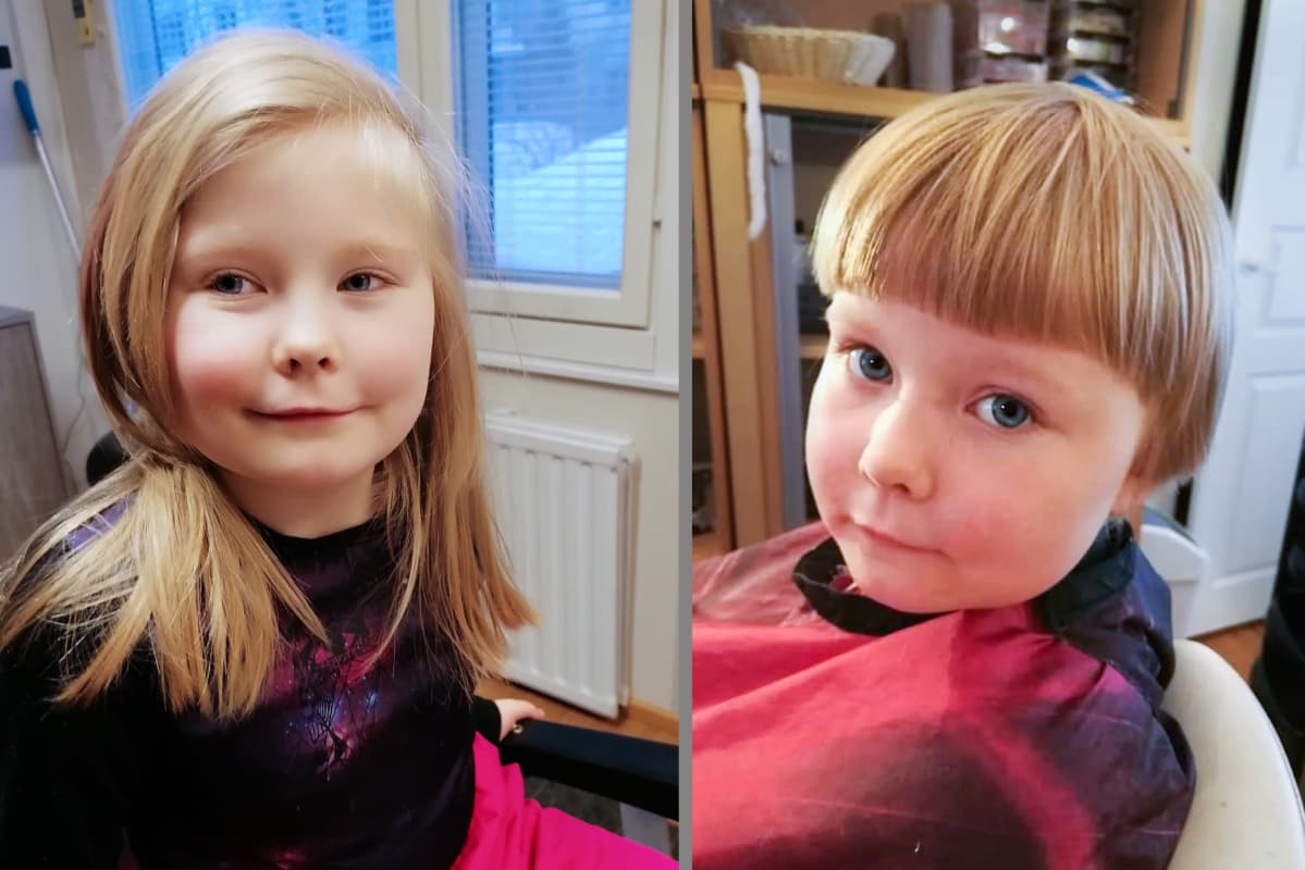 Ronja lehto pitkähiuksisena ennen hiustenleikkuuta ja sen jälkeen.