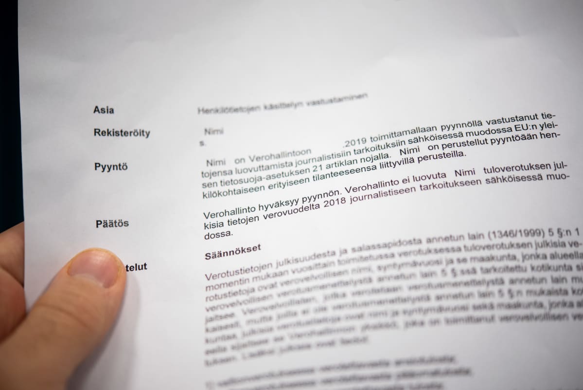 Verohallinnon päätös paperilla